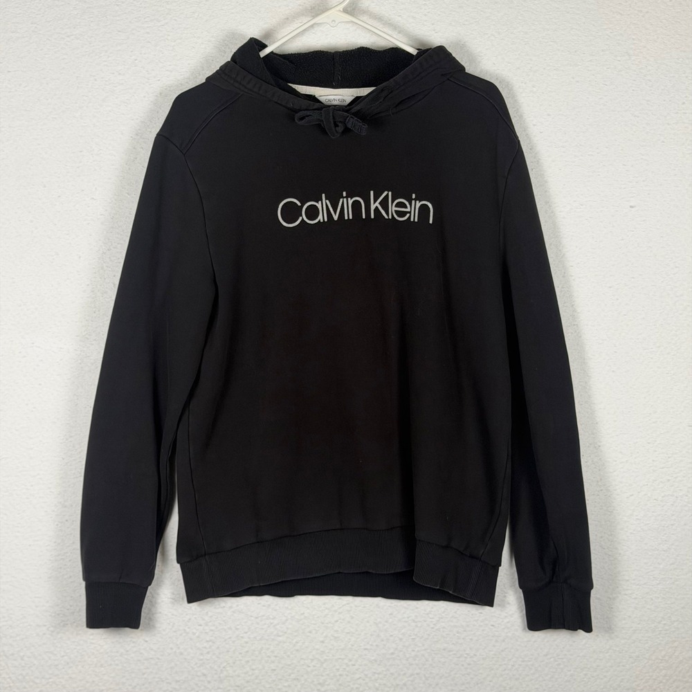 Calvin Klein Mens Black Logo Pullover Hoodie Sweatshirt Size Large L